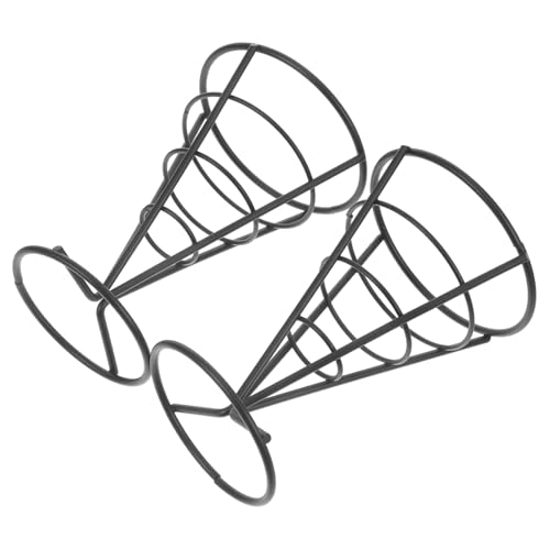 HEALLILY 2 x Pommes-Frites-Kegelständer, Snack-Halter für gebratene Huhn-Chips, tragbar, Drahtregal für Hochzeiten, Partys, Cafés, Schwarz von HEALLILY