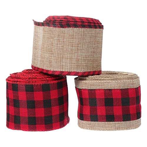 HEALLILY 3 STÜCKE Sackleinen Band Weihnachten Plaid Bibbons Weihnachtsband Schwarz Rot Plaid Ribbon Für DIY Geschenkverpackung Weihnachten Fall Handwerk Dekoration von HEALLILY