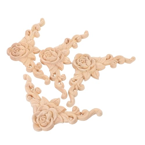HEALLILY 4 Stücke Unlackierte Holzornamente Geschnitzte Blumen Eckapplikationen Romantische Holzskulpturen für Möbel Türen Wände DIY Europäischer Stil Einfache Montage von HEALLILY