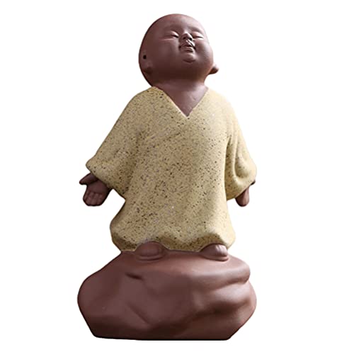 HEALLILY Buddha Ornament Baby Buddha Statue Junge Zen Mönch Figur Gelb Lila Ton Material Statue für Home Dekoration von HEALLILY