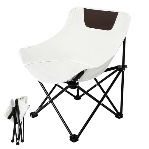 HEALLILY Campingstuhl, Campingstuhl Faltbar mit 1 Seitentaschen, Aluminium Ultraleichter Camping Stuhl, Camping Stuhl Bis 120 Kg, Campingsessel für Outdoor Wandern Bergsteigen (Weiß) von HEALLILY