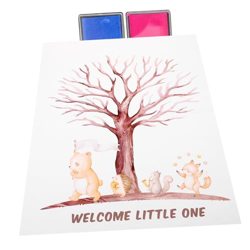 HEALLILY Geschlechtsenthüllungs Fingerabdruck Baum für Babyparty Poster Stempelkissen Blau Klebepunkt Einzigartiges Erinnerungsstück für Gender Reveal Feierlichkeiten von HEALLILY