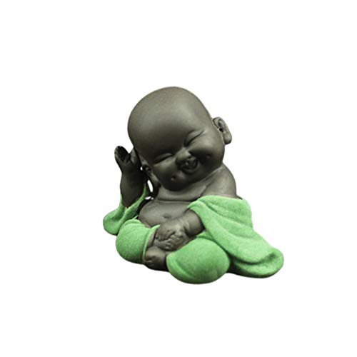 HEALLILY Keramik-Buddha-Statue, lachender Maitreya-Buddha-Ornament, Teeskulptur, kleiner Mönch, Dekoration, Teeset, Zubehör (Stil ehrliches Lächeln, Hellgrün) von HEALLILY