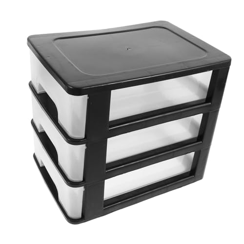 HEALLILY Mini Schreibtisch Organizer mit Transparenten Kleiner Aufbewahrungsschrank aus Kunststoff für Kosmetik Bürobedarf und Kleine Gegenstände Stufiges Design Schwarzer Transparente von HEALLILY