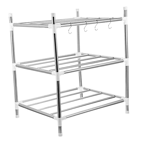 HEALLILY Multifunktionales Dreischichtiges Küchenregal aus Rostfreiem Stabiles Stufiges Organizer Platzsparendes Haushaltslagerregal für Töpfe und Küchenutensilien Rostfrei Langlebig von HEALLILY