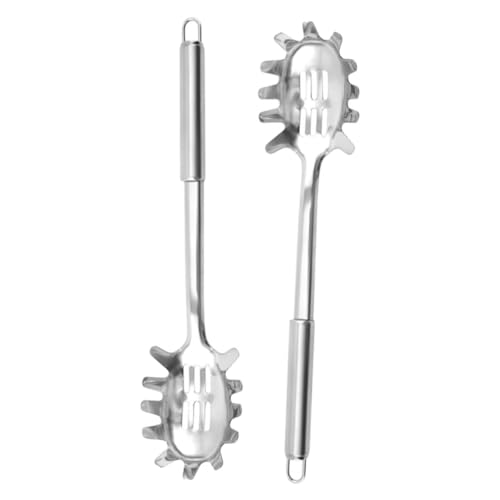 HEALLILY Nudellöffel aus Edelstahl mit ergonomischem Griff zum Servieren von Buffets, Schlitz-Nudelsieb, Utensil für Spaghetti und Hot Pot, verschleißfestes Küchenwerkzeug, 2 Stück von HEALLILY