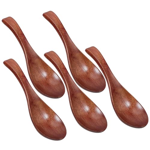 HEALLILY Reiskornlöffel aus Holz im japanischen Stil, langer Griff, Suppen- und Ramenlöffel zum Servieren und Kochen, Küchenutensilien mit einfacher Wartung und elegantem Design, 5 Stück von HEALLILY