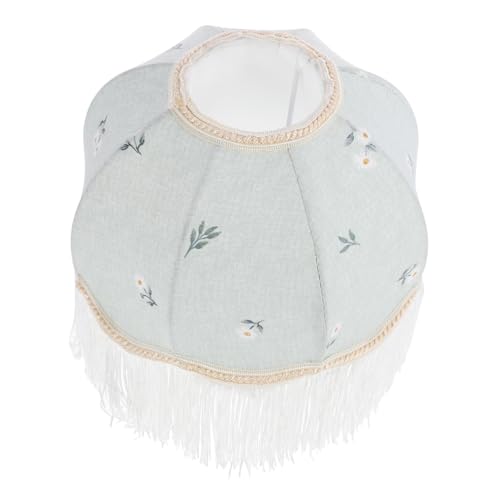 HEALLILY Tischlampenschirm aus Stoff im Einfachen Stil Dekorativer Lampenschirm für Tisch und Stehlampen Halbkreisförmig Grün mit Kleinen Blumen und Fransen von HEALLILY
