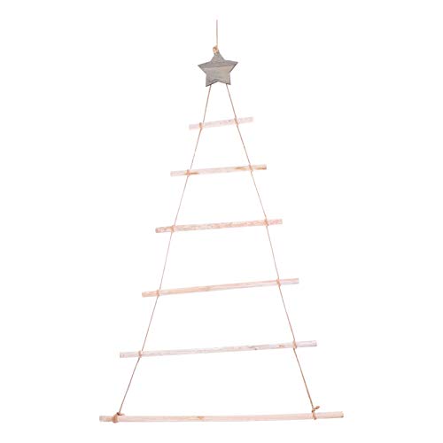 HEALLILY Weihnachtsbaum Leiter Holzleiter mit Stern Deko Hängend Leiter zum Aufhängen Tannenbaum Christbaumschmuck Tanne Holzäste Wanddeko Fensterdeko von HEALLILY