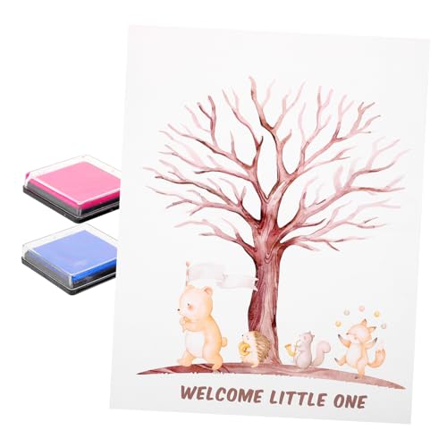 HEALSOPTHY 1 Satz Fingerprint Baum Gender Reveal Party Deko Poster Stempelkissen Blau Klebepunkt für Unvergessliche Shower und Geschlechtsenthüllung von HEALSOPTHY