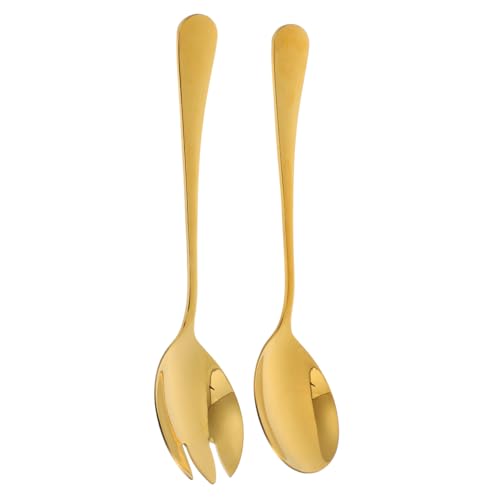 HEALSOPTHY 1 Satz Goldenes Salatbesteck Set aus Teiliges Servierbesteck mit Salatlöffel und Salatgabel Ergonomisches Design für Einfache Handhabung für Familienessen und Besondere Anlässe von HEALSOPTHY