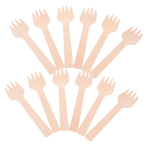 HEALSOPTHY 100 Stück Mini Holzgabeln Biologisch Abbaubar Birkenholz Dessertgabeln Klein für Vorspeisen Kuchen Obst Party Geschirr von HEALSOPTHY