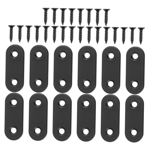 HEALSOPTHY 12 Stück Teiliges Edelstahl Flachverbinder Robuste Metallplatten mit Schrauben Stabile Winkelhalter für Möbelverstärkung Vielseitige Befestigung Einfache Montage Schwarz von HEALSOPTHY