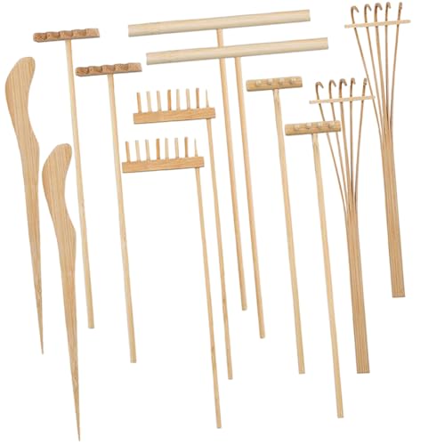 HEALSOPTHY 12 Stück Teiliges Mini Holzrechen für Zen Sandgarten Rustikale Gartendeko und DIY Sandtisch Zubehör für Meditation Schreibtisch und Pflanzgefäße von HEALSOPTHY