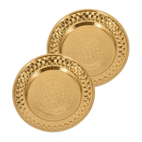 HEALSOPTHY 2 STÜCK Teiliges Edelstahl Dessertteller Vintage Runde Metallplatte mit Blumenmuster Mehrzweck Servierteller für Snacks und Dekoration Goldfarbene Tabletts für Festliche Anlässe HEALSOPTHY 2 STÜCK Teiliges Edelstahl Dessertteller Vintage Runde Metallplatte mit Blumenmuster Mehrzweck Servierteller für Snacks und Dekoration Goldfarbene Tabletts für Festliche Anlässe von HEALSOPTHY