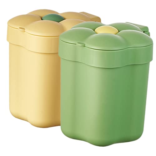 HEALSOPTHY 2 Stück Blumen Mülleimer Lustiger Farbenfroher Abfalleimer für Schreibtisch und Schlafzimmer mit Deckel für Büro Mini Abfallbehälter Gelb und Grün von HEALSOPTHY