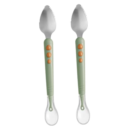 HEALSOPTHY 2 Stück Fruchtpüree Doppelköpfiger Babylöffel für Fütterung für Brei und Beikost Leicht und Langlebig Sanftem Grün von HEALSOPTHY