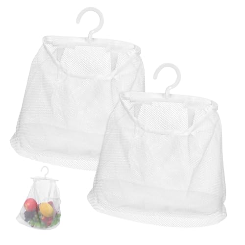 HEALSOPTHY 2 Stück Hängende Netzbeutel Faltbare Aufbewahrungstaschen aus Atmungsaktivem Mesh für Obst Gemüse Wiederverwendbare Küchenorganizer mit Lanyard zum Einfachen Aufhängen Waschbar von HEALSOPTHY