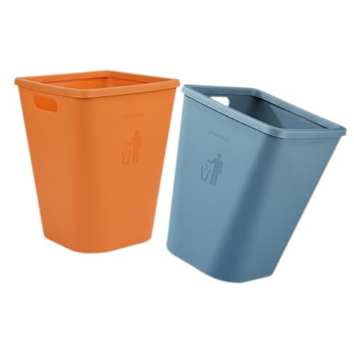 HEALSOPTHY 2 Stück Teiliges Kunststoff Mülltonne ohne Deckel Große Küchenmülleimer in Blau und Orange Moderner Schlichter Abfalleimer für Wohnzimmer und Bad von HEALSOPTHY