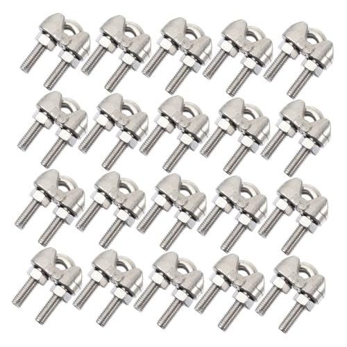 HEALSOPTHY 20 Stück Teiliges Edelstahl Drahtseilklemmen Rostfreie Befestigungsschellen mit Rutschfester Gewindekonstruktion Präzise Verarbeitung für Drahtseile Geeignet für Zäune Geländer von HEALSOPTHY