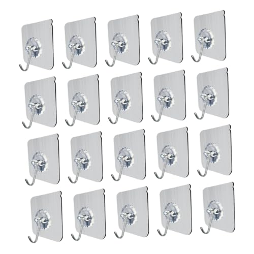 HEALSOPTHY 20 Stück Teiliges Wasserdichte Transparente Klebehaken Stark Haftende Wandhaken ohne Bohren Für Bad Küche Schlüssel Handtuch Aufhänger Wiederverwendbar PVC von HEALSOPTHY