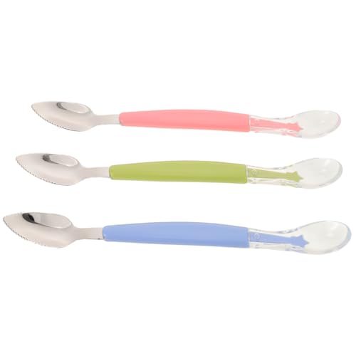 HEALSOPTHY 3 Stück Teiliges Babyfütterungsset mit Doppelseitigem und Edelstahllöffel Weicher Sauger für Junge Mädchen Vielseitig zum Pürieren und Schaben von Obst zum Zahnfleisch für von HEALSOPTHY