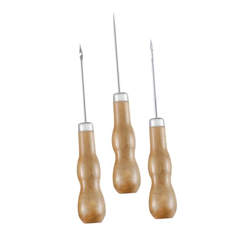 HEALSOPTHY 3 Stück Teiliges Ledernähwerkzeug mit Holzgriff Langlebige DIY Ahlen für Lederreparatur Präzise Perforiernadeln Leicht und Tragbar für Teppiche Planen Polster und Handarbeiten von HEALSOPTHY