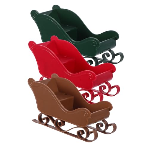 HEALSOPTHY 3 Stück Teiliges Weihnachts Schlitten Rot Grün Braun Dekorative Weihnachtsregal Deko Vielseitige Candy Dish für Tisch Büro Wohn und Ladendekoration Platzsparend Design von HEALSOPTHY
