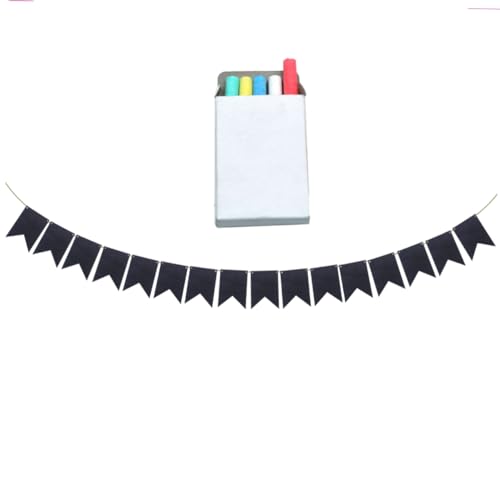 HEALSOPTHY 32 Stück Teiliges DIY Wimpelkette aus Schwarzem Tafelpapier mit Beschreibbaren Spitzen Wimpeln und Kreidestiften Wiederverwendbare Partydekoration für Geburtstag Hochzeit Schule von HEALSOPTHY