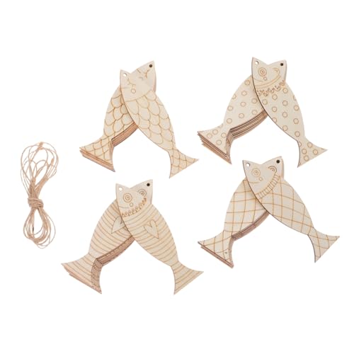 HEALSOPTHY 36 Stück Fischausschnitte Holz: Unfertige, Fischförmige Hängeornamente Mit Löchern, Hanfseile Für Heimwerkerarbeiten, Babyparty, Hochzeit, Geburtstag, Ozeanparty-dekorationen von HEALSOPTHY
