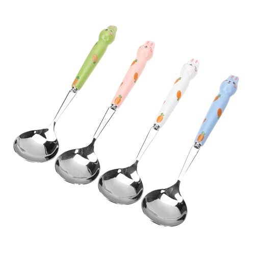 HEALSOPTHY 4 Stück Teiliges Dessertlöffel mit Niedlichem Hasen Design Ergonomisch Geformt Glatte Kanten Geeignet für Kaffee Eis und Kuchen Langlebig und Alltagspraktisch in Weiß Rosa Blau von HEALSOPTHY