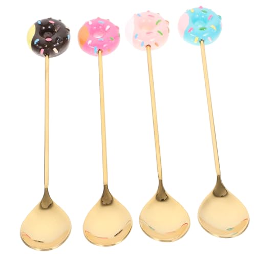 HEALSOPTHY 4 Stück Teiliges Löffelset mit Langem Griff Rostfreie Cocktail und Kaffeelöffel Bunte Donut Design Dessertlöffel zum Rühren von Getränken und Eiscreme von HEALSOPTHY