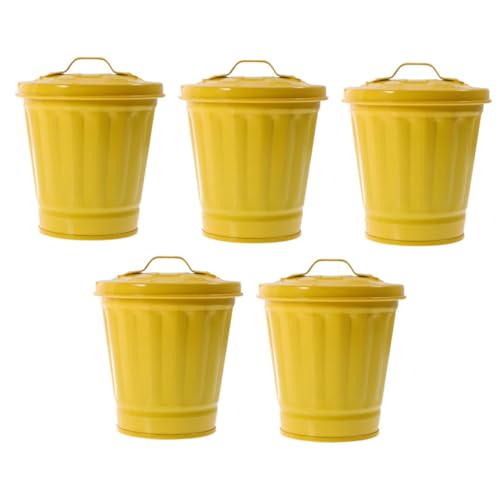 HEALSOPTHY 5 Stück Teiliges Mini Mülleimer aus Verzinktem Kleiner Müllbehälter mit Deckel Kompakt und Langlebig für Schreibtisch Schlafzimmer Küche Büro und Vielseitiger Tischabfalleimer von HEALSOPTHY