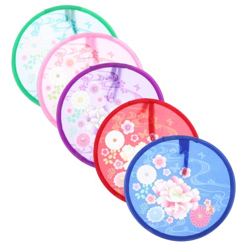 HEALSOPTHY 5 Stück Teiliges Runder Faltbarer Handfächer Tragbarer Leichter Sommerfächer mit Abnehmbarem Flugscheiben Design für Party Outdoor Tägliche Nutzung von HEALSOPTHY
