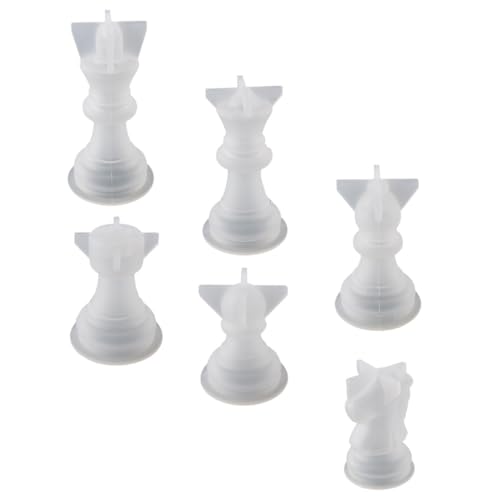 HEALSOPTHY 6 Stück Silikonform für Schachfiguren DIY Epoxidharz Gussform Schachbrett Dekor Handgemachte Schachfiguren Bastelset Wiederverwendbar Glatt und Leicht zu Reinigen von HEALSOPTHY