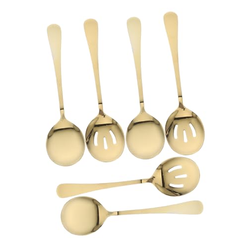 HEALSOPTHY 6 Stück Teiliges Servierlöffel Set Geschlitzte Löffel und Portionslöffel Spülmaschinenfest Vielseitig für Buffet und Party Goldfarbene Ausführung von HEALSOPTHY