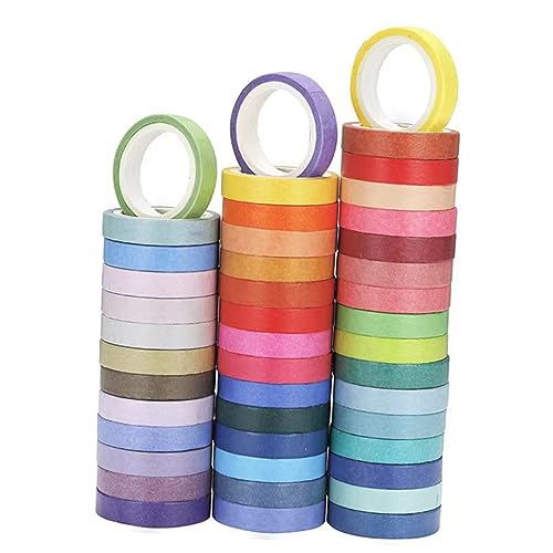 HEALSOPTHY 60 Rollen Bunte Washi Tapes Selbstklebendes Papierband Vielseitig für Scrapbooking Tagebücher DIY Basteln Handliche Geeignet für Glatte Oberflächen von HEALSOPTHY