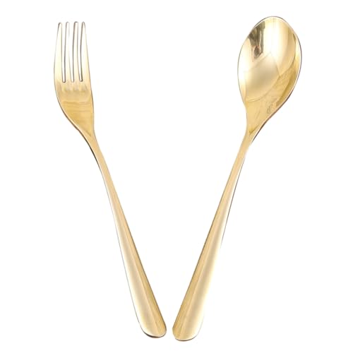 HEALSOPTHY Brass Besteckset Teilig Löffel und Gabel Langstielig Wiederverwendbar Western Tischgeschirr für Dinner Geburtstagsfeier Steakparty und Camping von HEALSOPTHY