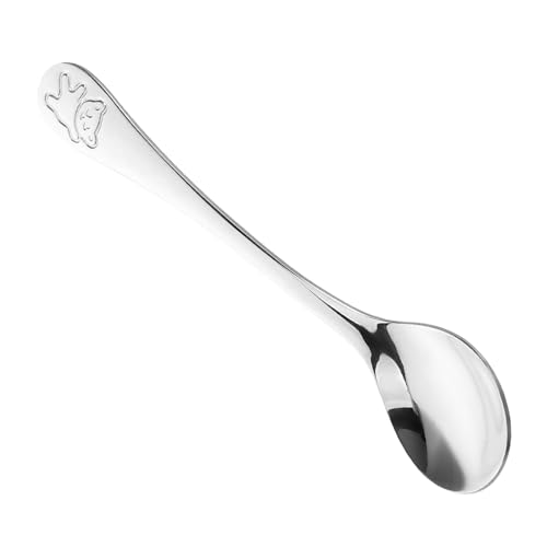 HEALSOPTHY Edelstahl Babylöffel mit Niedlichen Bärenmotiven Ergonomisch für Kleinkinder Sicher und Langlebig Leichtes Tragbares Besteck für Babyfütterung für Suppe Dessert und Tee von HEALSOPTHY