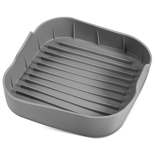 HEALSOPTHY Flexibles Airfryer Matte Quadratisch Wiederverwendbar Antihaft Air Fryer Liner Korbeinsatz Hitzebeständig Einfach zu Reinigen für Backen und Frittieren Bpa frei Graue Verdickte von HEALSOPTHY