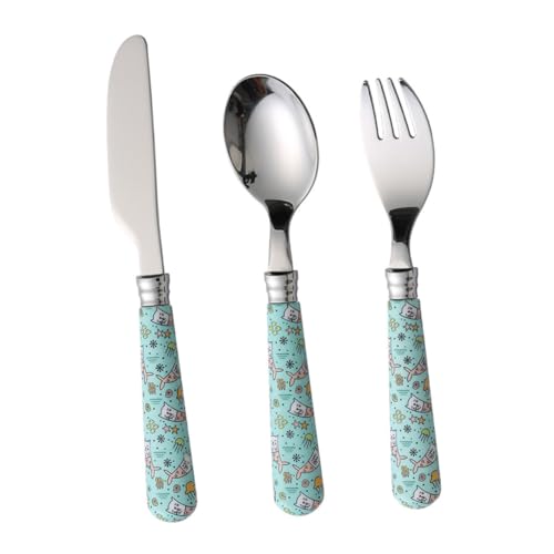 HEALSOPTHY Kinderbesteck Teilig Edelstahl Steakmesser Gabel Löffel Ergonomisch Sicher Langlebig für Zuhause Picknick und Schule Abgerundeter Griff Schnittfest und Praktisch von HEALSOPTHY