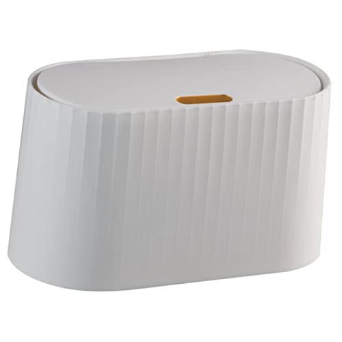 HEALSOPTHY Kleiner Desktop Abfalleimer mit Deckel Press Öffnung Kompakter Tisch Mülleimer für Büro Schlafzimmer Vielseitiger Papierkorb Geruchsdicht Stilvolles Weiß von HEALSOPTHY