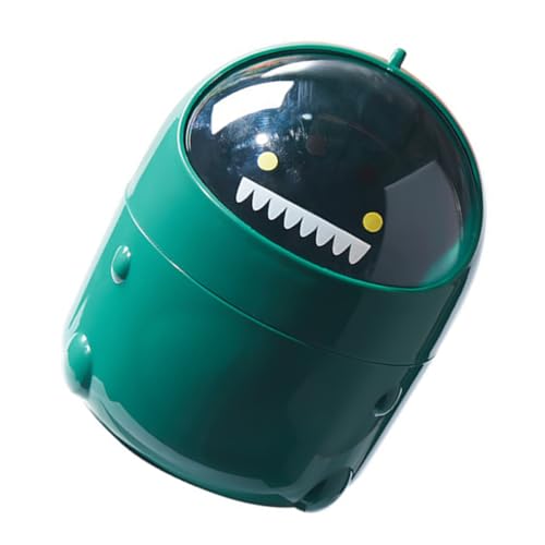 HEALSOPTHY Kleiner Tischmülleimer mit Deckel Cartoon Dinosaurier Design Kompakter Desktop Papierkorb für Büro und Zuhause Praktischer Abfalleimer für Kleine Abfälle Grün Geruchsdicht von HEALSOPTHY