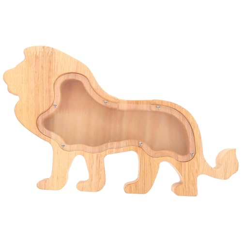 HEALSOPTHY Kreative Holz Spardose Löwenform mit Transparentem Acryl Praktischer Sparbehälter für Münzen Fördert Geldmanagement Dekoratives Geschenk für Erwachsene von HEALSOPTHY