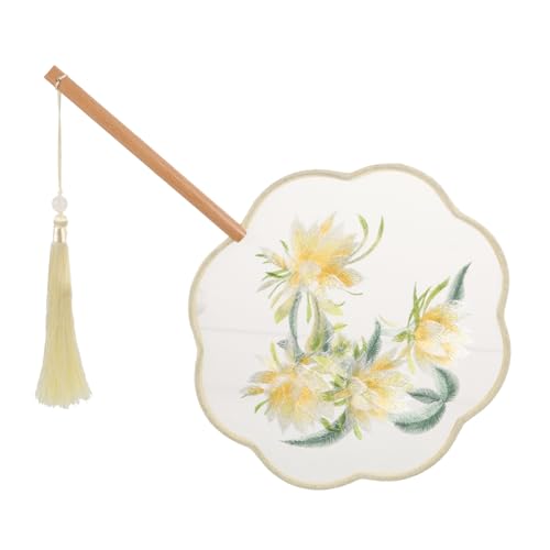 HEALSOPTHY Vintage Chinesischer Handfächer mit Holzgriff Bestickter Seidenfächer für Sommer Blumenverziert Langlebig und Kühlend als Sommerliches Accessoire von HEALSOPTHY