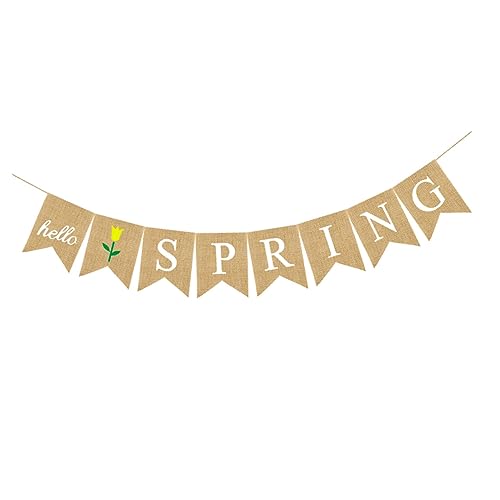 HEALSOPTHY Wimpelkette aus Jute Dekorativer Banner mit Hello Spring Schriftzug für Hochzeiten Partys Geburtstagsfeiern Drinnen und Draußen Farbenfroh und Einladend von HEALSOPTHY