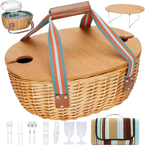 HEALSTOK Picknickkorb für 2 - Weiden-Picknick-Set mit Weintisch, (Blue-Blanket, Bei 2 Personen) von HEALSTOK