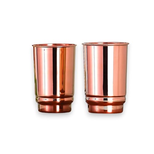 HEALTHANDWEALTH Kupfer-Trinkbecher – Ayurvedische Gesundheit reines Kupfer – 2-teiliges Set – 350 ml (einfache Tasse) von HEALTHANDWEALTH