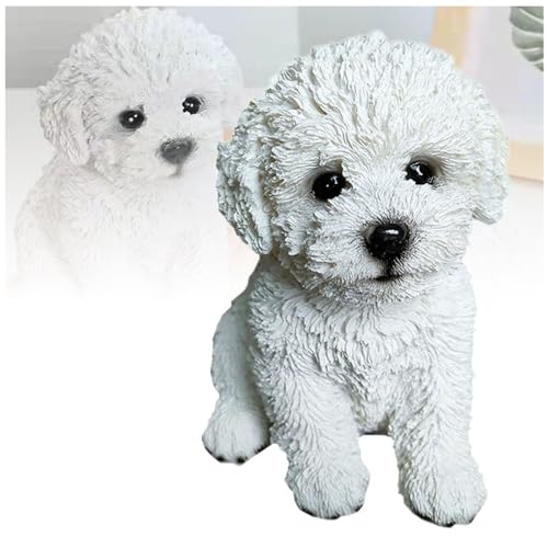 HEARSO Harz-Skulptur Eines Bichons, Originelle Und Charmante Tierstatue, Bichon-Hund-Modell Ornament Und Präsent Wetterfest Passend Für Terrasse Zuhause Innen- Und Außen-Dekor von HEARSO