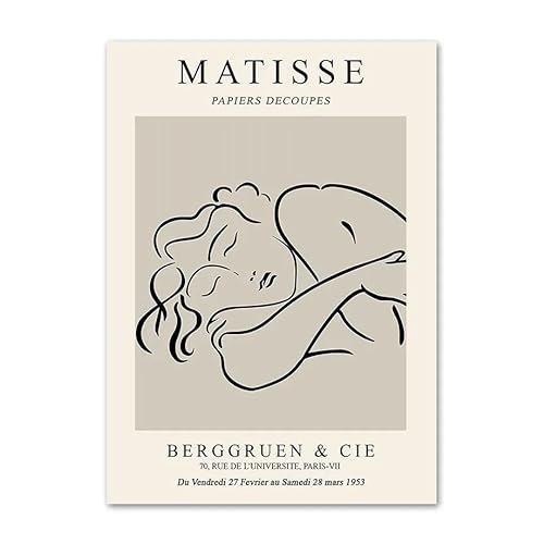 HEARSO Matisse Abstrakte Wandkunst Nordische Poster und Drucke Retro Mädchen Gesicht Leinwand Malerei Ästhetische Bilder für Wohnzimmer Dekor 50x70cmx1 Kein Rahmen von HEARSO